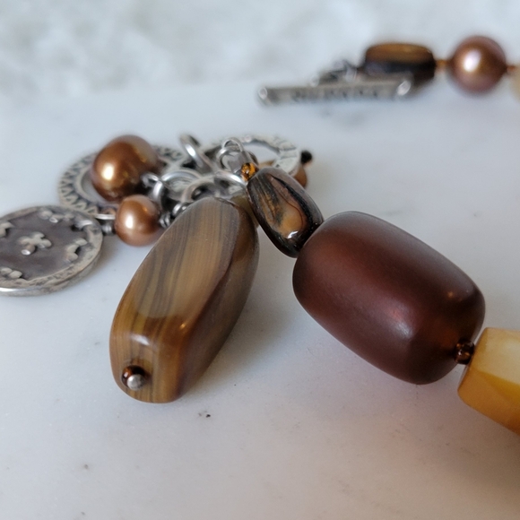 SILPADA Beaded Gemstone Bracelet w/ Shell, Horn, Glass, Pearls, Sterling, Bronze - Picture 5 of 8